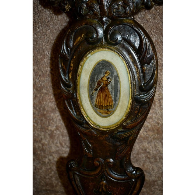 Antique Walnut Dining Chairs Italian Venetian Reverse Painted Glass Pair 1910s For Sale In Philadelphia - Image 6 of 12