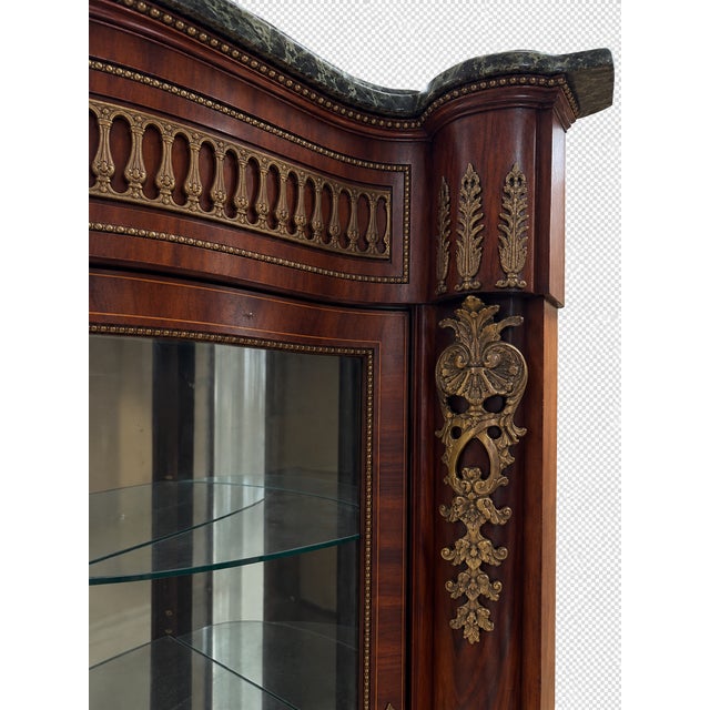 Early 20th Century Early 20th Century French Louis XVI Revival Bronze-Mounted Marquetry & Marble-Top Display Credenza For Sale - Image 5 of 11