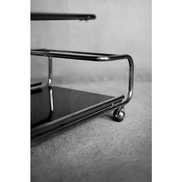 Vintage Mid-Century Modern German Bauhaus Chrome & Glass Serving Trolley, 1960s For Sale - Image 14 of 18