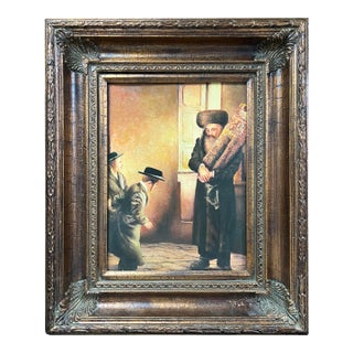 Judaica Oil Painting Portrait of a Rabbi With Gold Gilt Wooden Frame For Sale