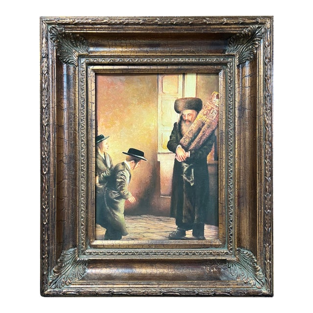 Judaica Oil Painting Portrait of a Rabbi With Gold Gilt Wooden Frame For Sale
