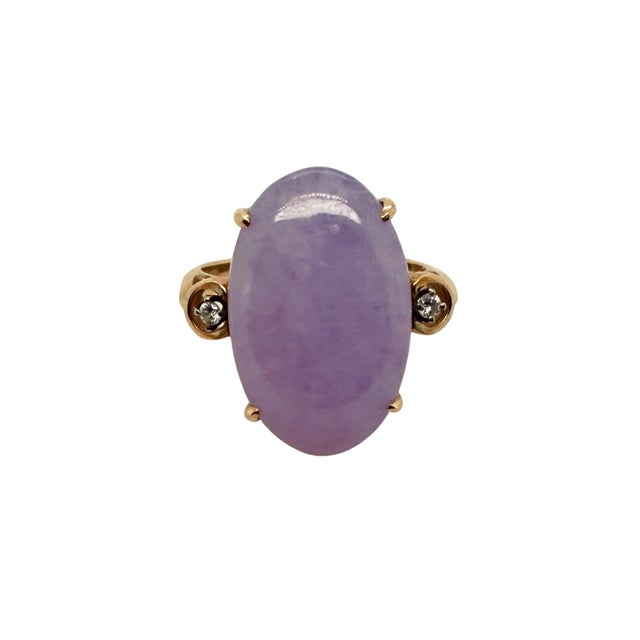 14k Gold Lavender Jade & Diamond Ring, Circa 1960, Size 6.5 For Sale - Image 4 of 7