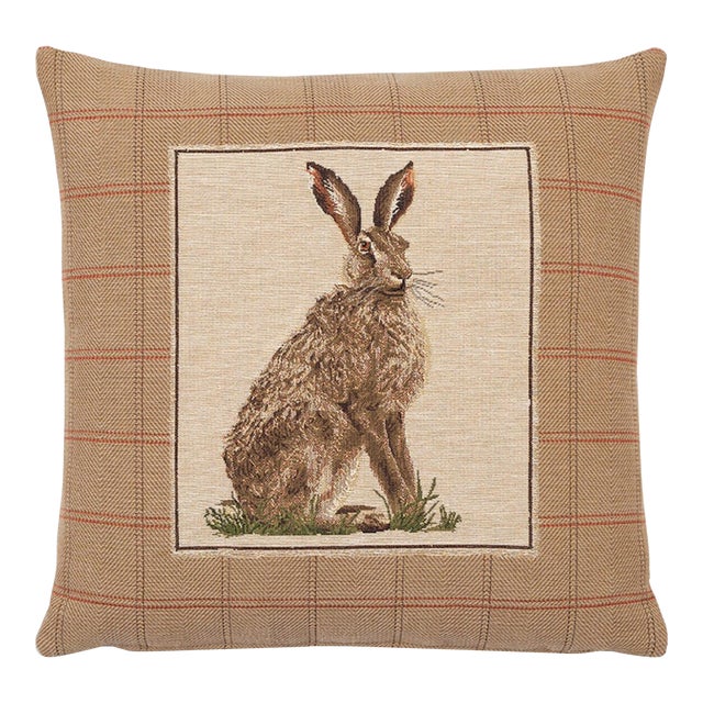 Country Hare Left Tapestry Cushion With Feather Filler - 46x46cm (18"x18") For Sale