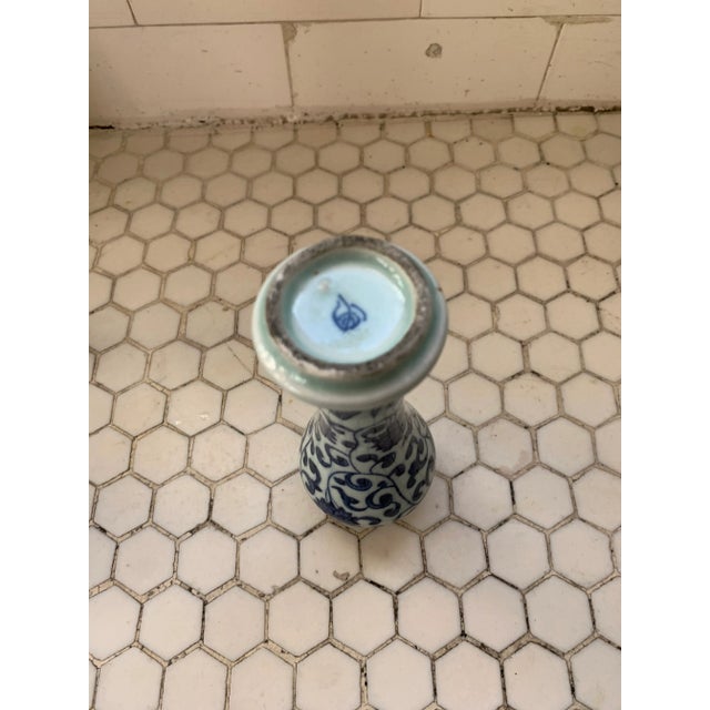 Shabby Chic Blue & White Porcelain Floral Chinoiserie Vase For Sale - Image 3 of 6