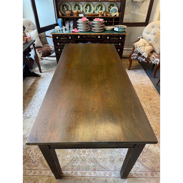 1900 - 1909 Antique Turn of the Century English Oak Farm Table For Sale - Image 5 of 6