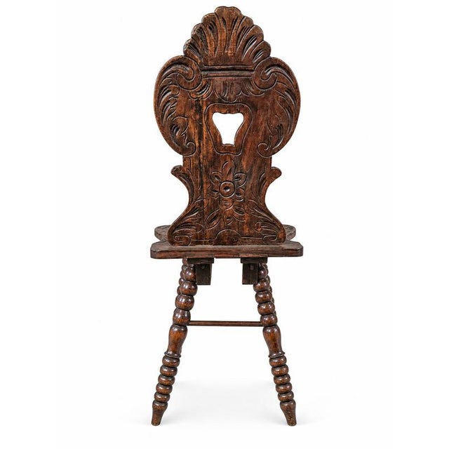 Swiss Alpine Hall Chair in Hardwood, 1930s For Sale - Image 3 of 8
