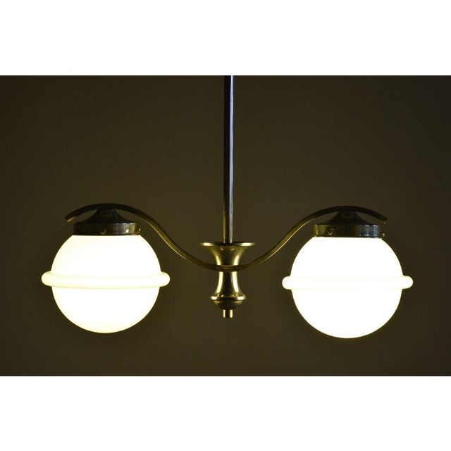 Czech Bauhaus Chandelier in Chrome-Plated Steel and Opaline Glass, 1930s For Sale - Image 11 of 12