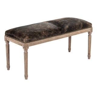 Lille Dark Brown Cowhide Bench with Oak Frame For Sale