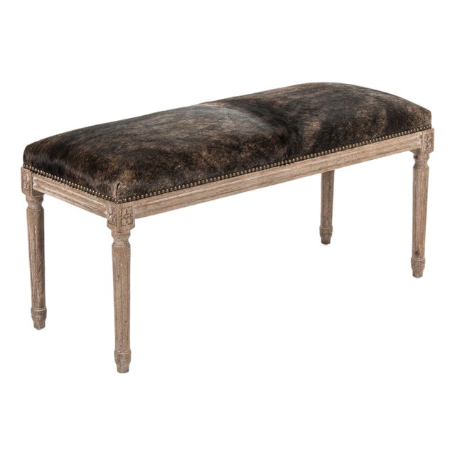 Lille Dark Brown Cowhide Bench with Oak Frame For Sale