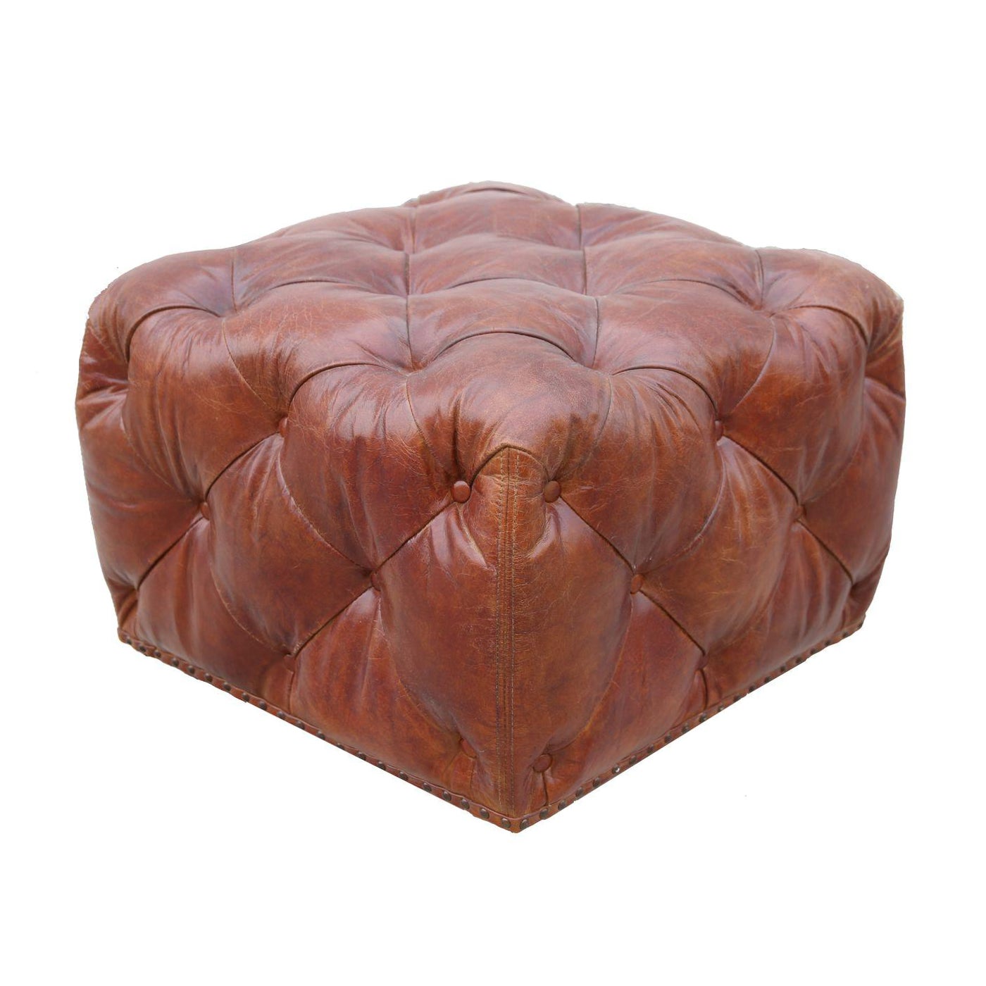 Paris Club Tufted Leather Ottoman Chairish