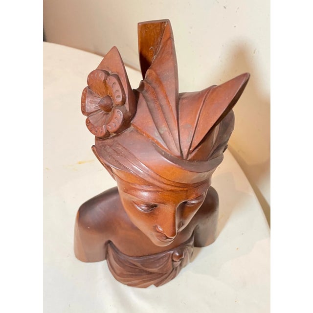 1930s Carved Balinese Indonesian Bali Woman Lady Bust Wood Carving Sculpture For Sale - Image 10 of 13