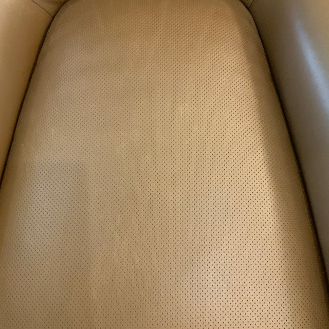 David Linley David Linley Aston Chair in Brown Leather With Perforated Seat For Sale - Image 4 of 6