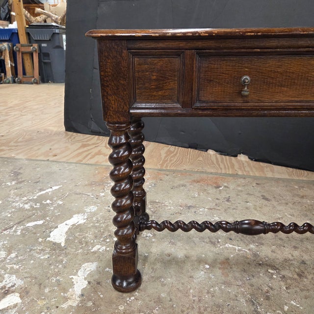 Late 19th Century English Oak Barley Twist Leg & Stretcher Side Table With Drawer For Sale - Image 18 of 18