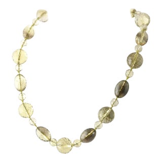 Yellow and Brown Faceted Glass Bead Necklace For Sale