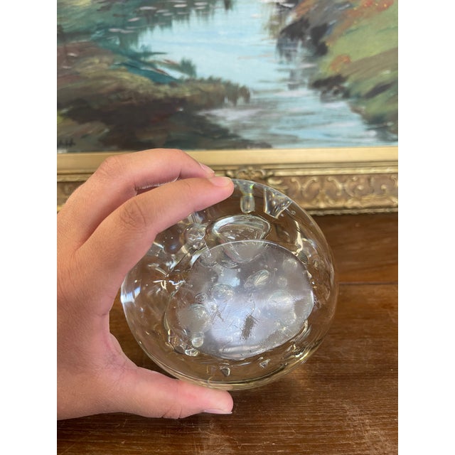 Transparent Vintage Mid-Century Modern Clear Glass Paperweight With Controlled Bubbles For Sale - Image 8 of 11