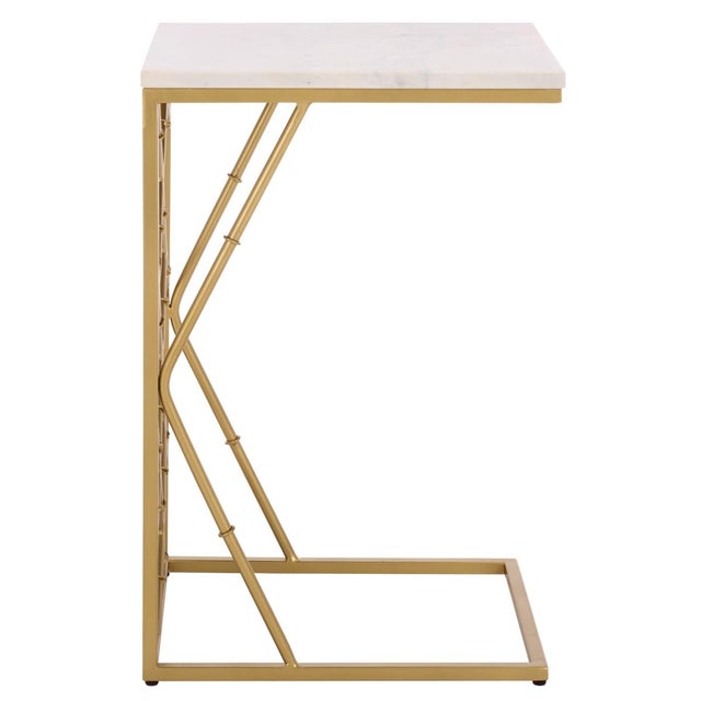 White Keston Fretwork C-Table in White Marble / Gold For Sale - Image 8 of 9