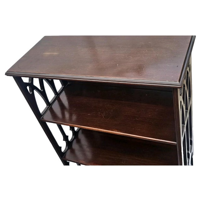 Small Narrow Mahogany Chippendale Bookcase W/ Pierced‑Side Shelves 1940s For Sale - Image 12 of 18