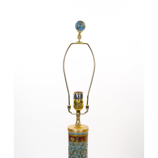 Late 20th Century Mid-Century Modern Italian Blue Tapestry-Design Porcelain Table Lamps – Pair For Sale - Image 5 of 11
