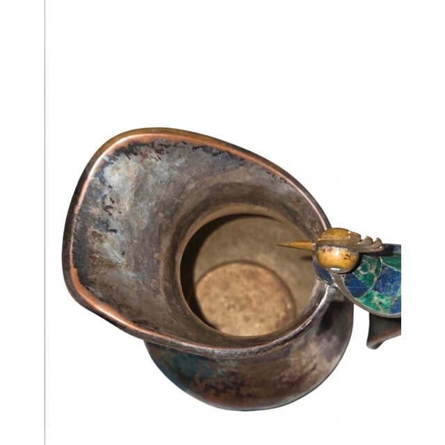 Metal Vintage Los Castillo Taxco Silver Plate & Copper Mixed Metal Bird Pitcher Mosaic Inlay For Sale - Image 7 of 8