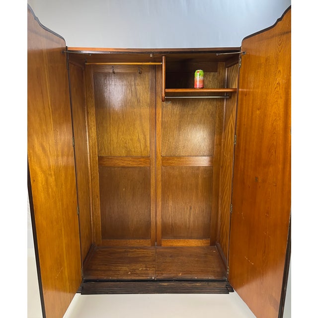 Mid 20th Century English Art Deco Book-Matched Burl Walnut Wardrobe For Sale - Image 12 of 13