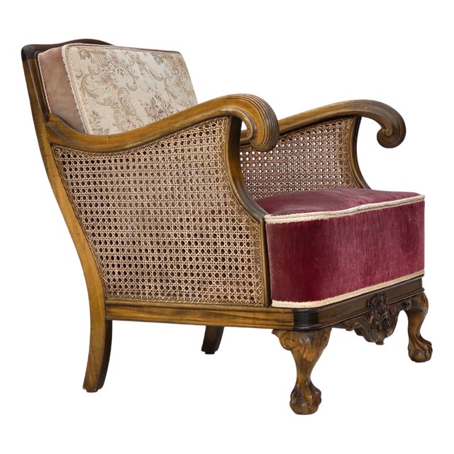 Vintage Danish Chair in Woven Wool and Velour, 1940s For Sale