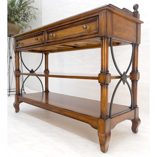 Wood Liz Clairborne Spanish Colonial 2 Drawers 3 Tier Fruitwood Sideboard Server MINT For Sale - Image 7 of 18