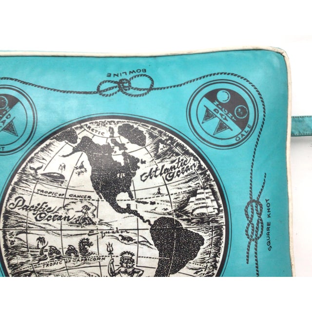 1950s Vintage Turquoise Boat Cushion W/Boating Knots & Signal Flag Graphics For Sale - Image 5 of 9