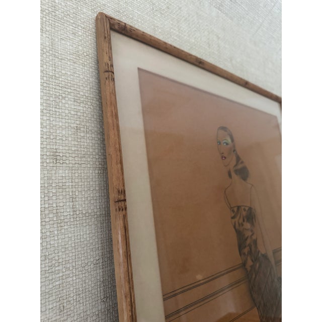 1970’s Framed Fashion Illustration in the Style of Halston For Sale - Image 9 of 10