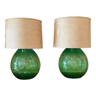 Pair of Vintage French Demijohn / Wine Bottle Custom Lamps For Sale