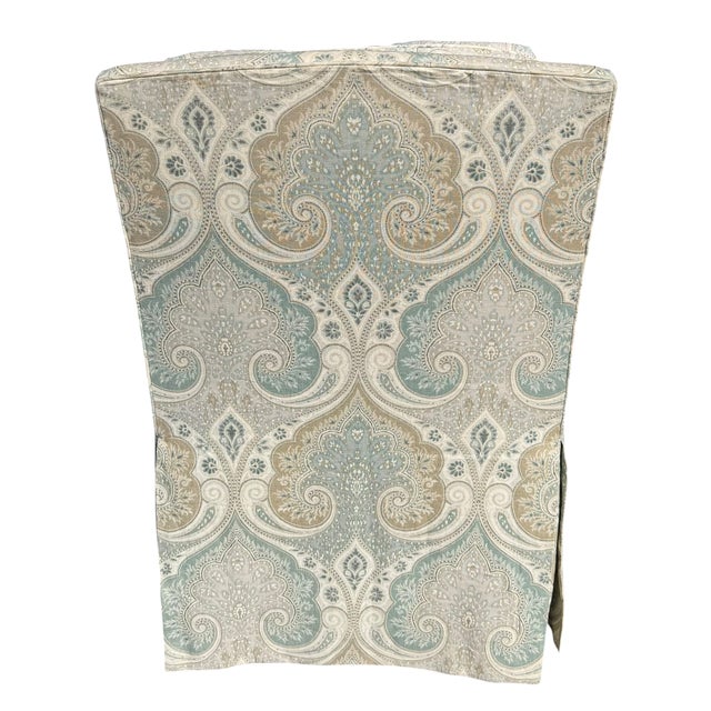 Kravet 1 of 2 - Kravet Green Paisley Fully Upholstered Parsons Chair For Sale - Image 4 of 4