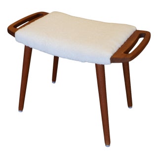 Vintage Danish Teak Stool with Shaped Handles, 1960s For Sale