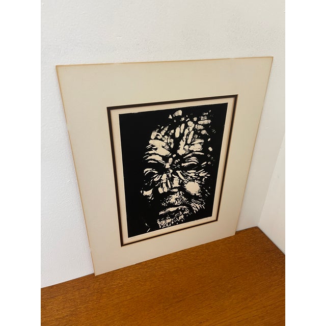 Mid-Century Modern Vintage Black and White Expressionist Portrait Print, Signed and Numbered Limited Edition For Sale - Image 3 of 9