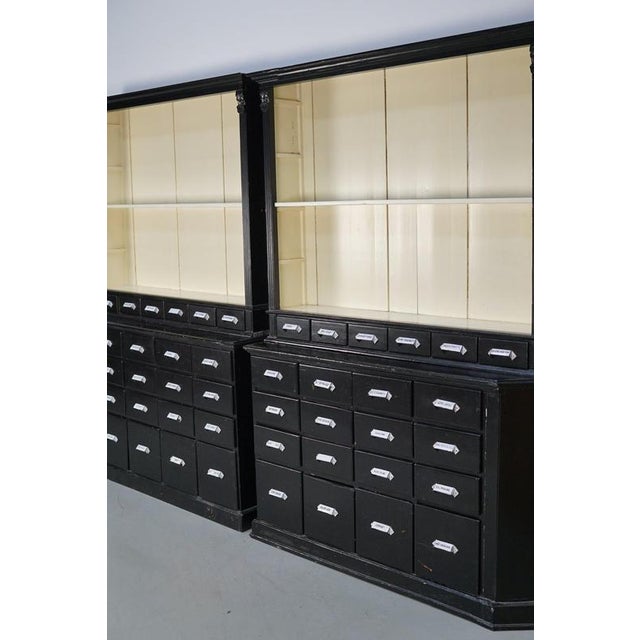 Large Black Painted Apothecary Cabinets, Eastern Europe, 1910s, Set of 2 For Sale - Image 11 of 18