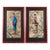 Vintage Mid Century Chinoiserie Pair Framed Prints D. Voaguest Red Faux Bamboo 24" For Sale