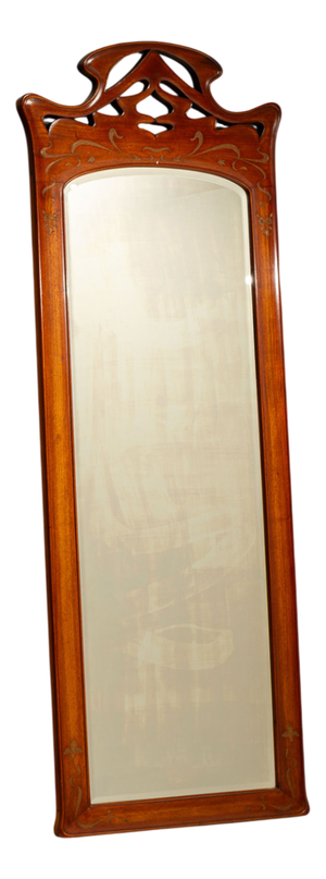 Large Art Nouveau Standing Mirror in Walnut, France, 1900s