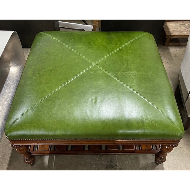 Thomasville Masai Polish Brass Leather Top Slat Shelf Ottoman Chairish