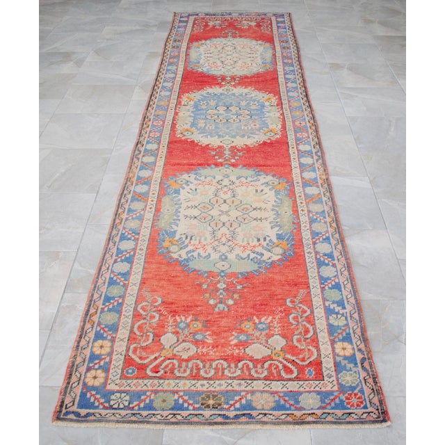 Turkish Runner Rug Hand-Knotted Muted Colors Tribal Hallway Decor Lady Bug Pattern - 3'1" X 12'9" For Sale - Image 4 of 14