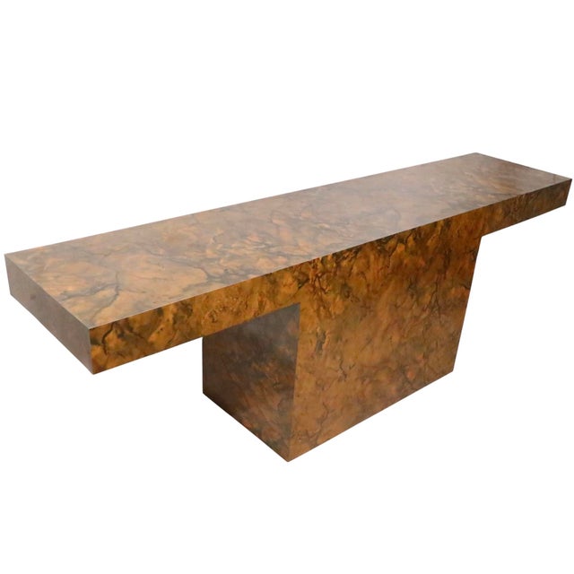 Mid Century Faux Burl Formica Console Table c.1970's For Sale - Image 10 of 10