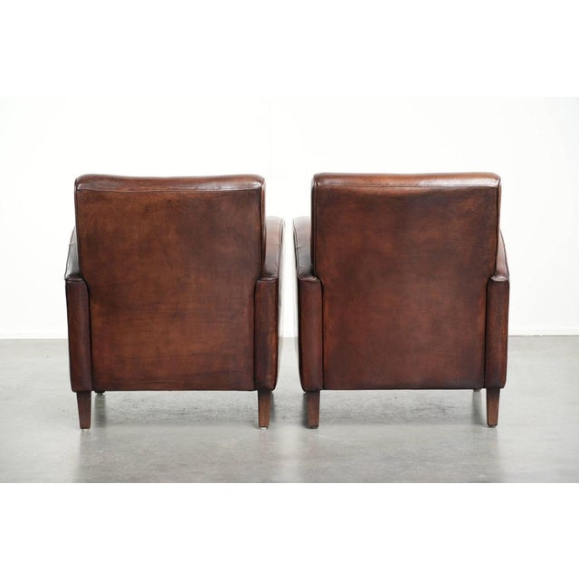 Dark Cognac-Colored Sheepskin Armchairs, Set of 2 For Sale - Image 3 of 16