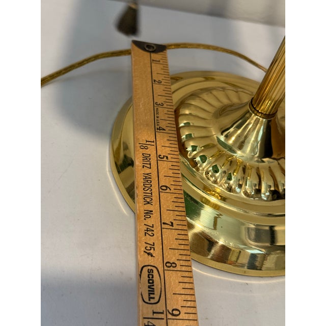 Vintage Bankers Desk Lamp Green Glass Shade Brass Stand Pull Cord Library Piano For Sale In Phoenix - Image 6 of 12