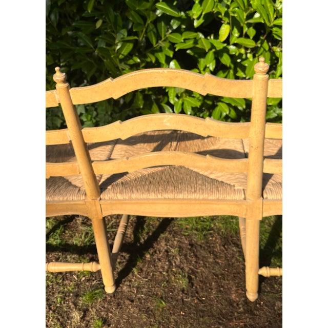 Country French Bench Settee Canned Rush Seats Vintage For Sale - Image 9 of 10