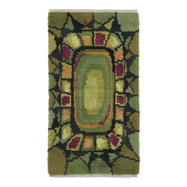Vintage Swedish Rya Rug, Earth Tones With Mosaic Geometry - Rug & Kilim For Sale