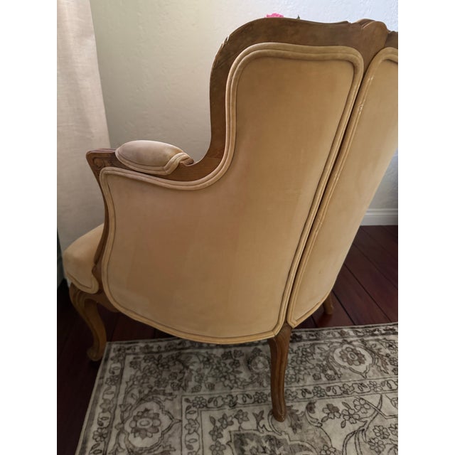Vintage French Louis XV Style Wingback Bergère Chair — Carved Wood Frame, Hand-Tied Springs For Sale - Image 12 of 12