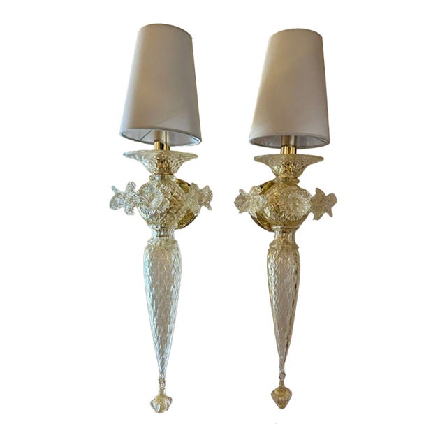 Murano Gold Venetian Style Flower Sconces - a Pair For Sale