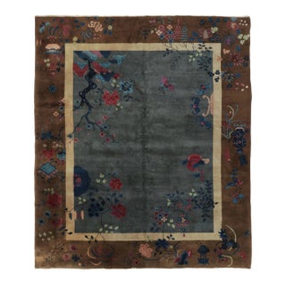 Antique 20th Century Chinese Deco Rug With Flowers & Pictorials - Rug & Kilim For Sale