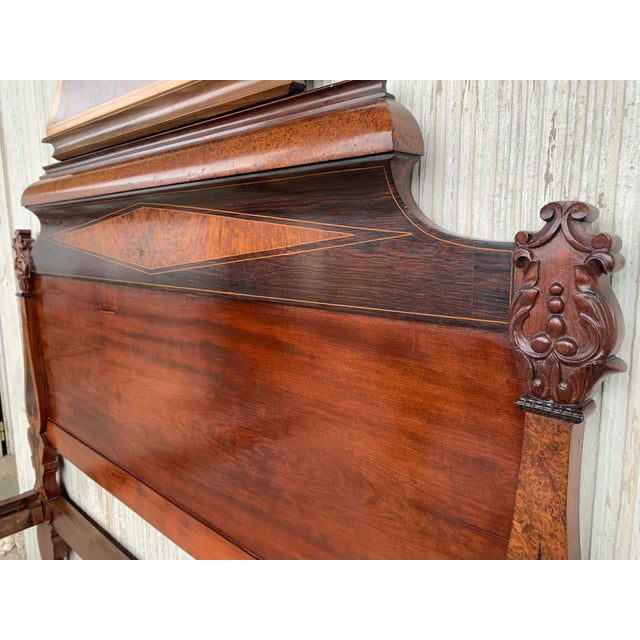 Brown Antique Italian Victorian Carved Walnut Highback Full Bedframe For Sale - Image 8 of 13