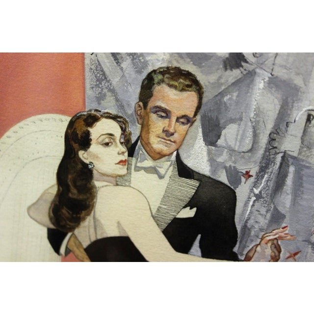 Elegant watercolor illustration depicting a dashing couple ballroom dancing signed 'WR' 1942 Art Sz: 12"H x 10"W