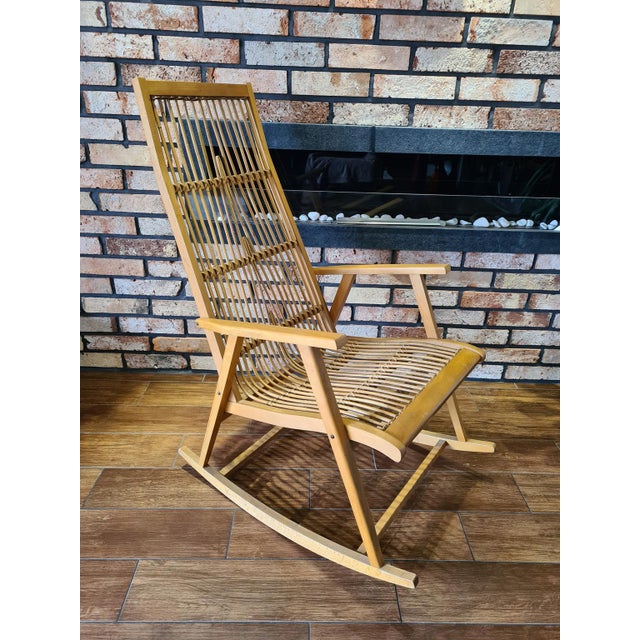 Vintage Scandinavian Rocking Chair with Bamboo Weave, 1960s For Sale - Image 12 of 12