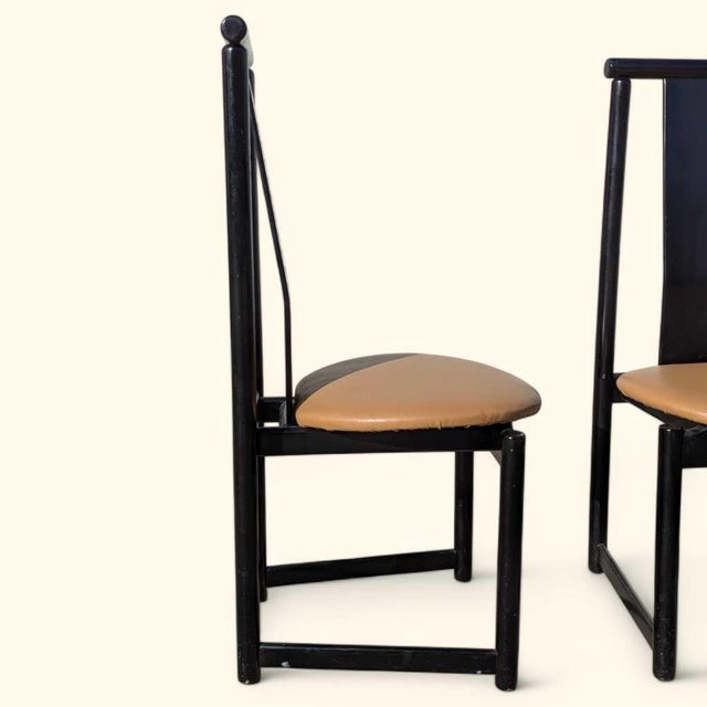 Set of Six BiF Postmodern Black Lacquer Dining Chairs, 1980s For Sale - Image 12 of 17