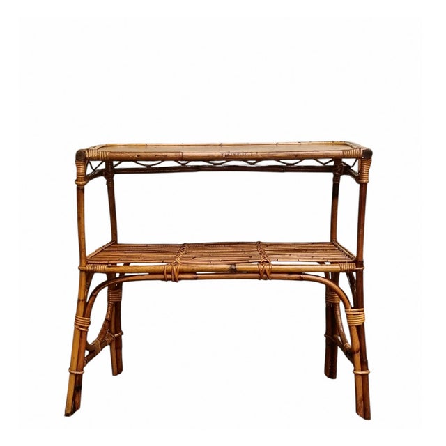 Franco Albini Vintage Bamboo and Woven Rattan Console Table by Franco Albini, Italy, 1960s For Sale - Image 4 of 12